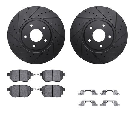 Dynamic Friction Co 8512-67104, Rotors-Drilled and Slotted-Black w/ 5000 Advanced Brake Pads incl. Hardware, Zinc Coated 8512-67104
